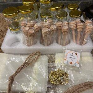 Gold Lid Jars with Wooden Honey Dippers, bags and tags